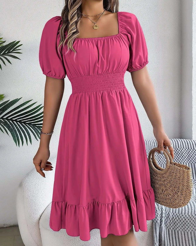 Women’s Summer Casual Square Neck Ruffle Midi Dress