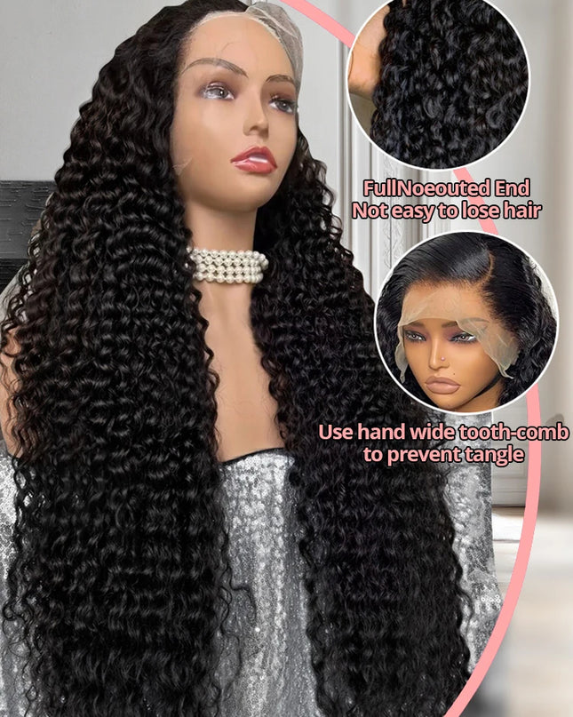 Snwprin 360 HD Full Lace Curly Human Hair Wig – 30 Inch Deep Wave Glueless Preplucked Frontal