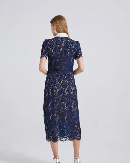 Elegant Lace Color Block Bodycon Dress with 3D Pockets