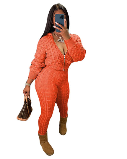 Women's Knit Hooded Sweater and Pants 2-Piece Set | Fall Winter Loungewear Outfit