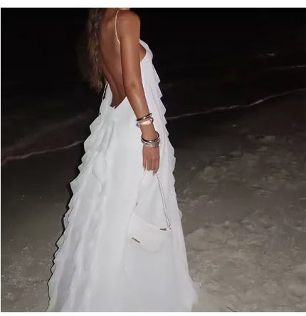 2025 Summer Strapless Satin Backless Pleated Long Dress