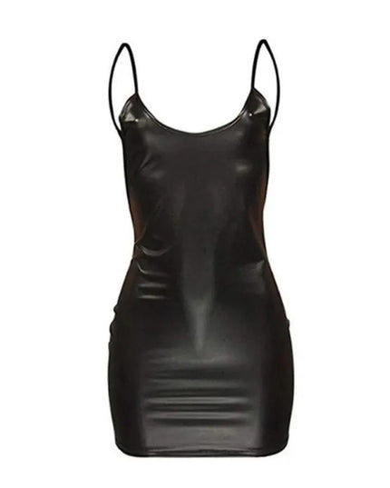 Black leather dress with thin straps on a white background