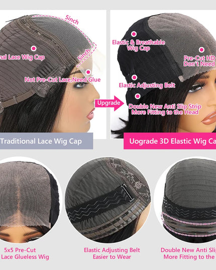 Wear & Go Glueless Bob Wig – Short Straight Human Hair Lace Closure Wig for Beginners