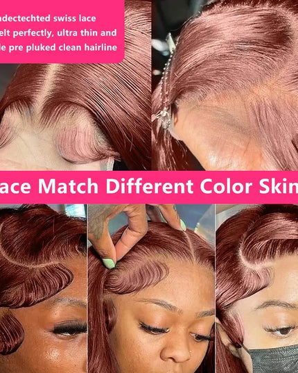 Brazilian 30 34 Inch Reddish Brown Straight 13x4 Lace Front Wig Human Hair