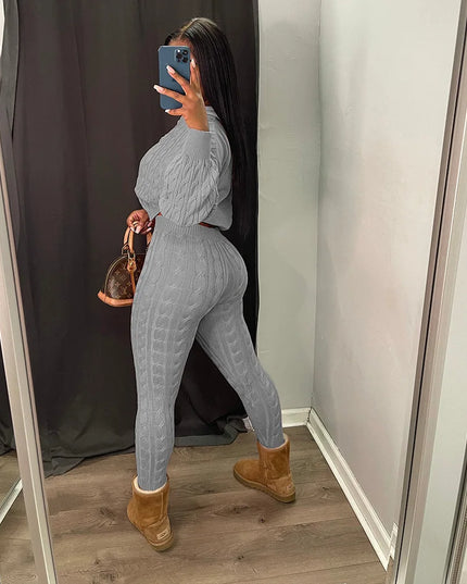 Women's Knit Hooded Sweater and Pants 2-Piece Set | Fall Winter Loungewear Outfit