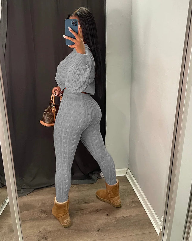 Women's Knit Hooded Sweater and Pants 2-Piece Set | Fall Winter Loungewear Outfit