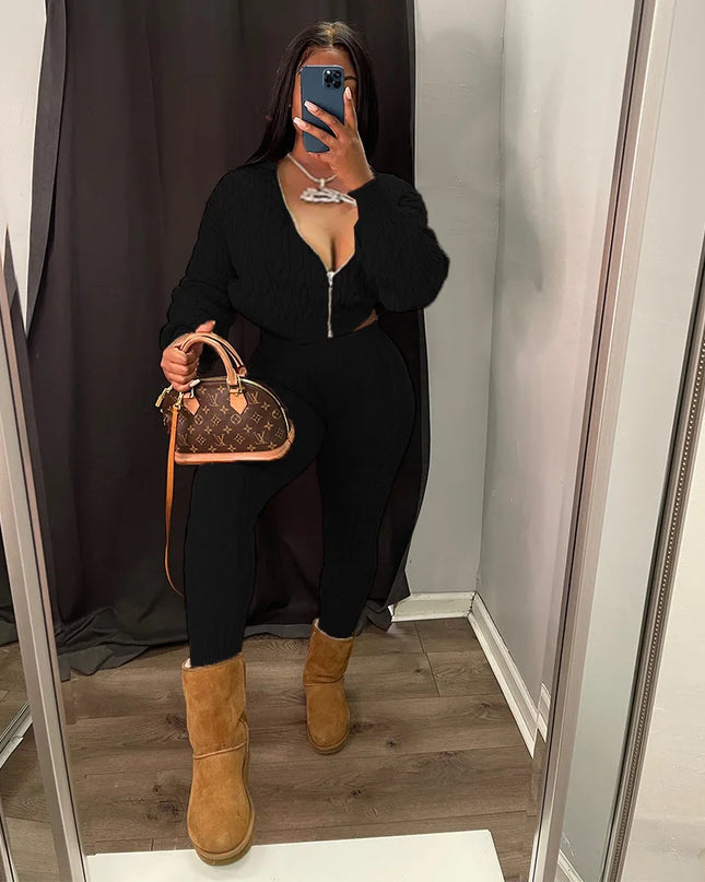 Women's Knit Hooded Sweater and Pants 2-Piece Set | Fall Winter Loungewear Outfit