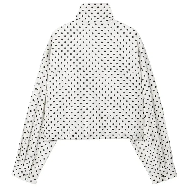 HXAO Polka Dot Bomber Jacket Women's Jackets Demi-Season Oversized Long Sleeve Top Outerwear Aviator Plus Size Zip Up Crop Coats