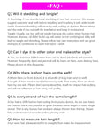 FAQ section with answers about hair care and styling on a white background