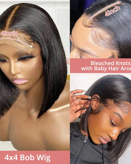 Bone Straight Short Bob Wig – 250% Density Glueless Peruvian Human Hair Lace Front Wig