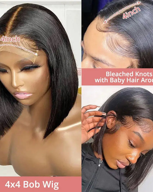 Bone Straight Short Bob Wig – 250% Density Glueless Peruvian Human Hair Lace Front Wig
