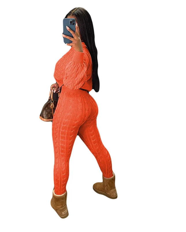 Women's Knit Hooded Sweater and Pants 2-Piece Set | Fall Winter Loungewear Outfit