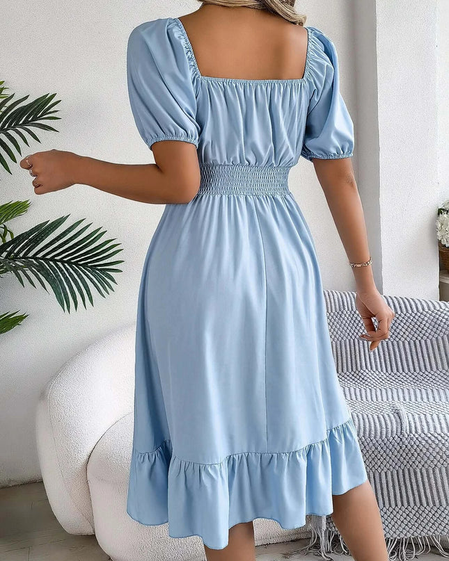 Women’s Summer Casual Square Neck Ruffle Midi Dress