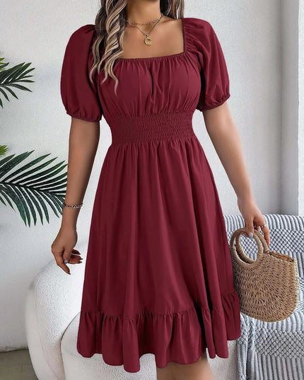 Women’s Summer Casual Square Neck Ruffle Midi Dress