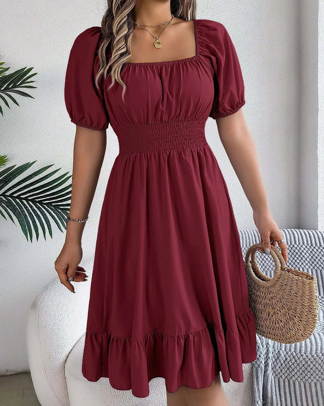 Women’s Summer Casual Square Neck Ruffle Midi Dress