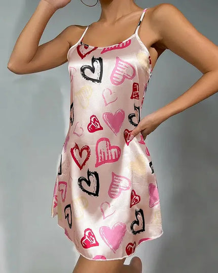 Women's Sleepdress Satin Floral Print Nightdress Comfortable Spaghetti Strap Sleepwear Dress Luxurious Satin Slip Nightdress