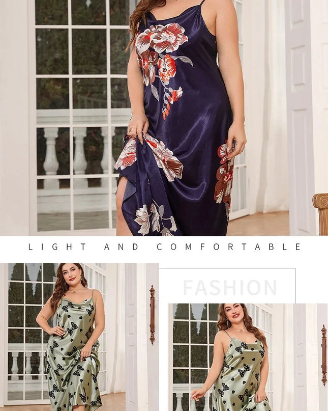 XL-5XL Sexy Satin Nightdress