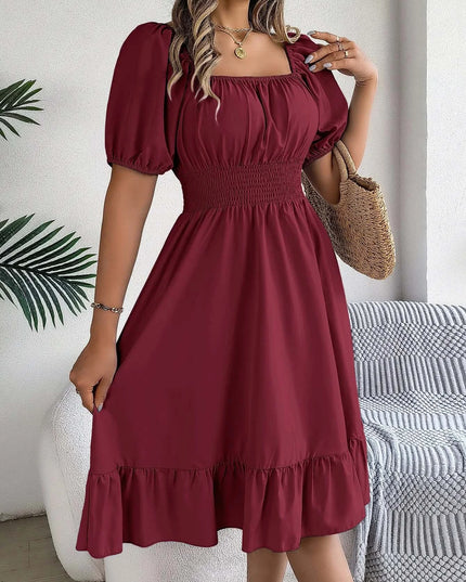 Women’s Summer Casual Square Neck Ruffle Midi Dress