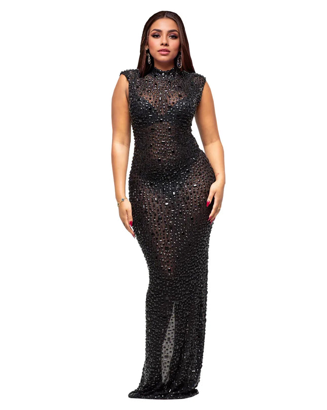 CM.YAYA 2024 Fall Diamonds Hot Rhinestones O-neck Women Sleeveless