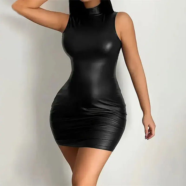 Sexy bodycon mini dress in black, sleeveless design showcasing a form-fitting silhouette for a stylish night out.