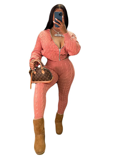 Women's Knit Hooded Sweater and Pants 2-Piece Set | Fall Winter Loungewear Outfit