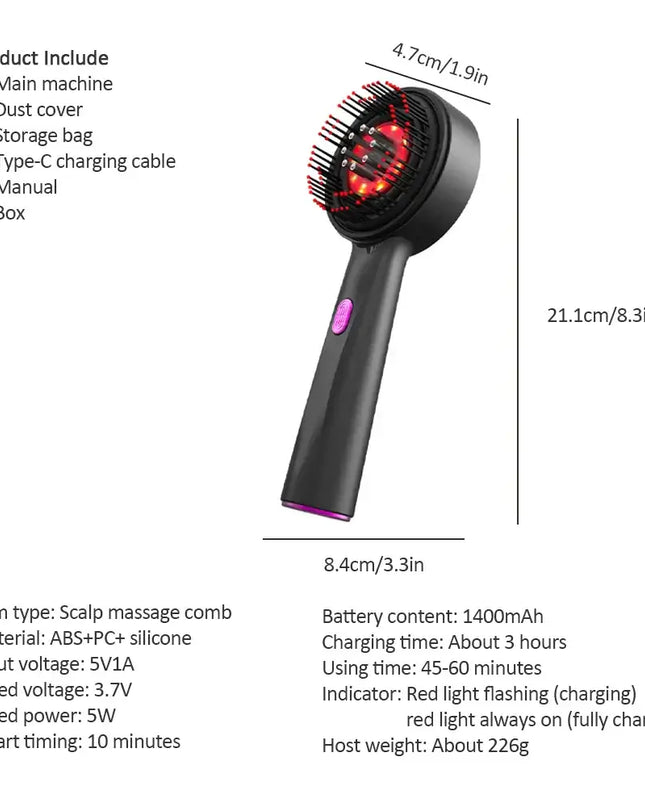 Electric Vibration Massage Comb Red Light Therapy Hair Growth Massage