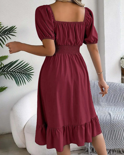 Women’s Summer Casual Square Neck Ruffle Midi Dress