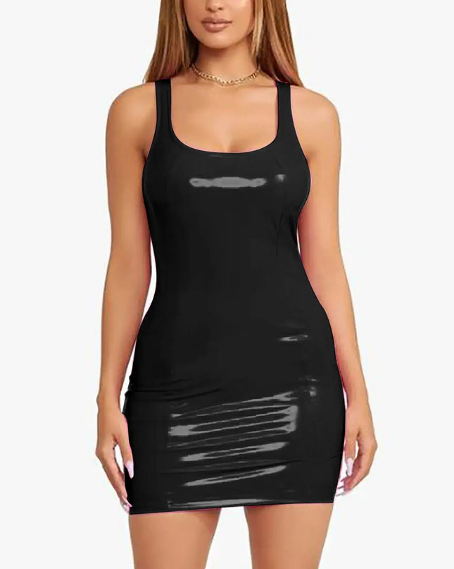 🔥 Top Seller – Sexy PU Leather Bodycon Mini Dress for Club & Party