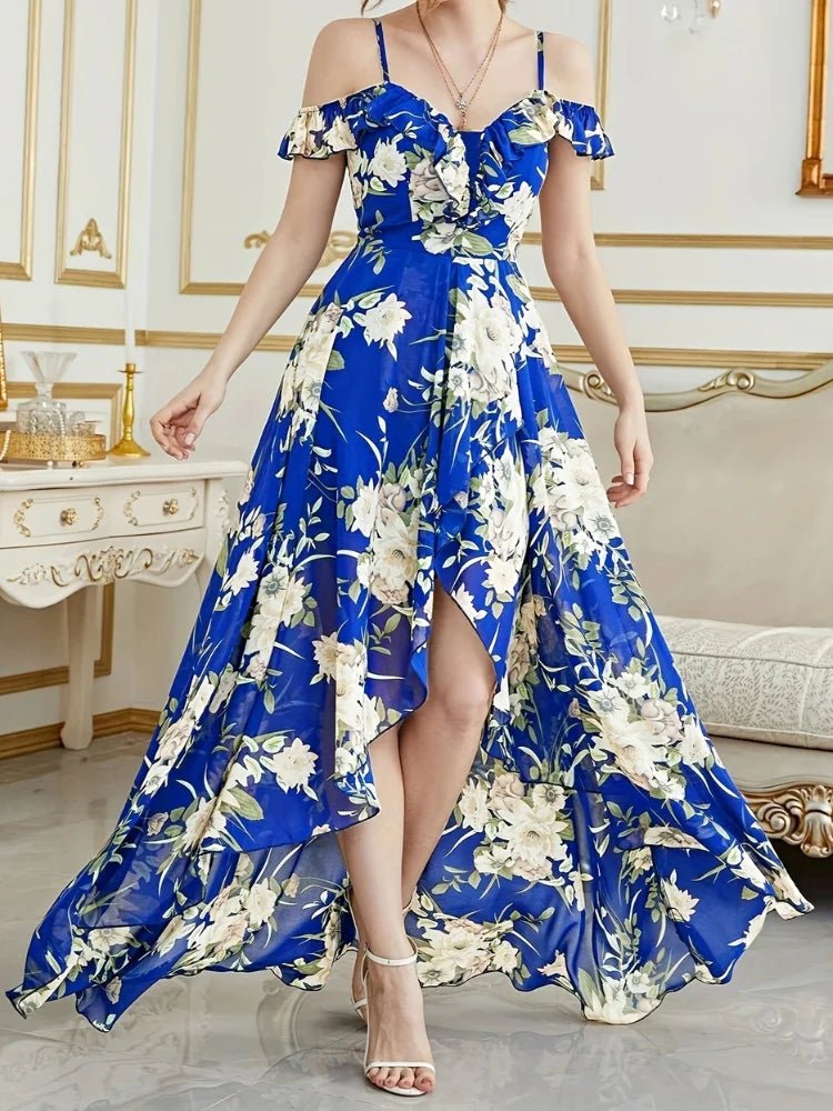 Wefads Women's Off-Shoulder High-Low Floral Dress