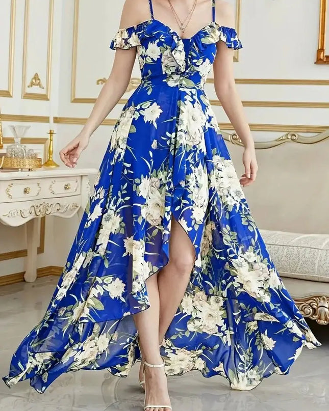 Wefads Women's Off-Shoulder High-Low Floral Dress