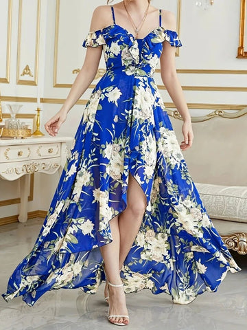 Wefads Women's Off-Shoulder High-Low Floral Dress