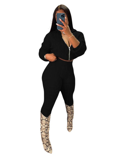 Women's Knit Hooded Sweater and Pants 2-Piece Set | Fall Winter Loungewear Outfit