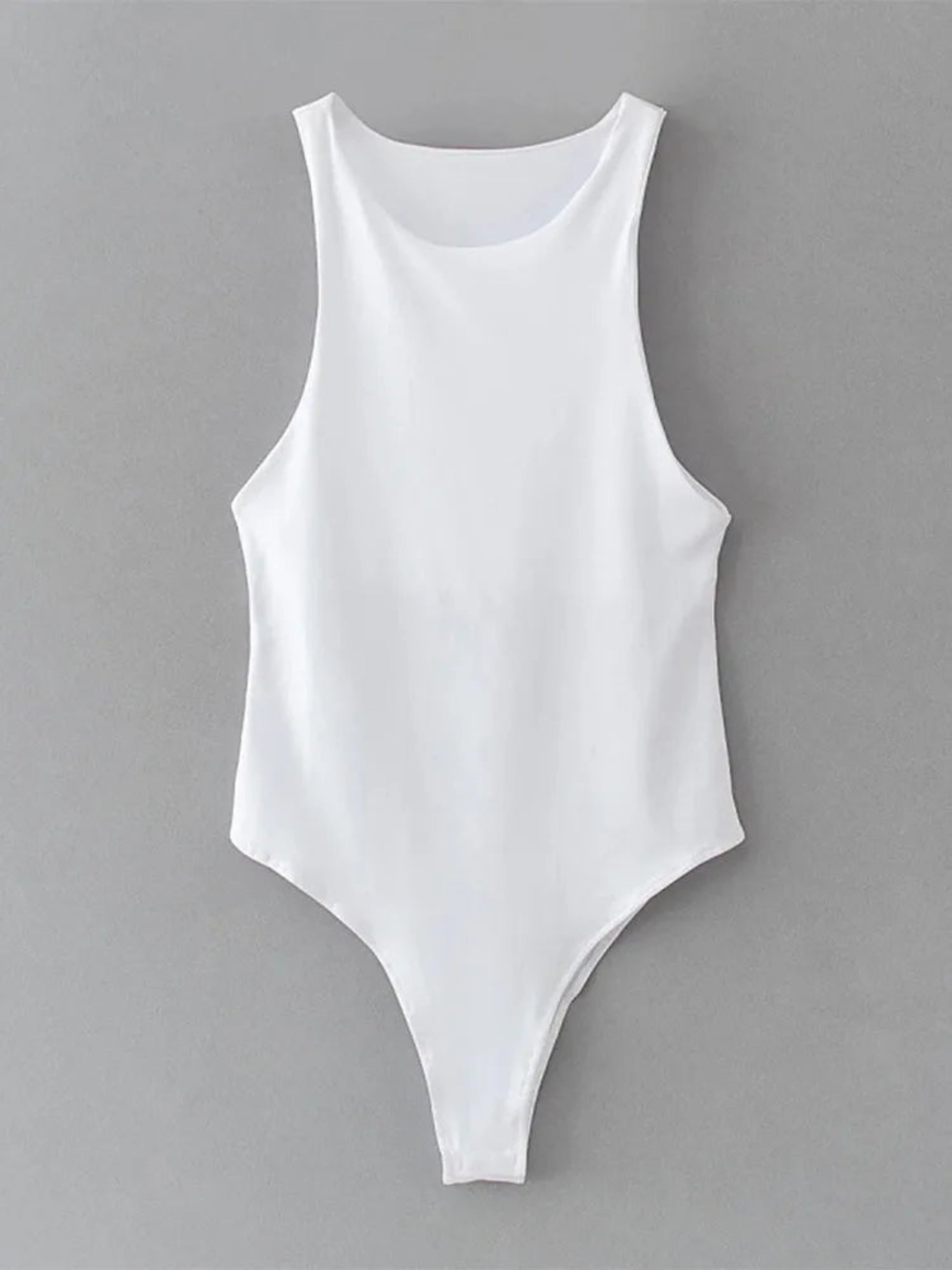 White bodysuit on a gray background