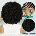Close-up of a wig with curly hair and detailed views of 'Baby Hair' and 'Braids Details'.
