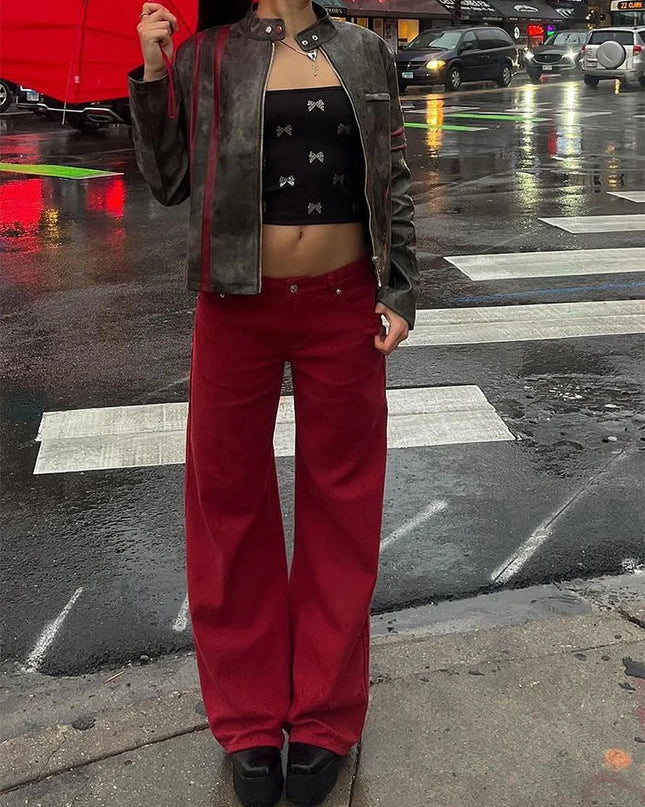 Women's Casual Loose Boyfried Wide Leg Denim Pants