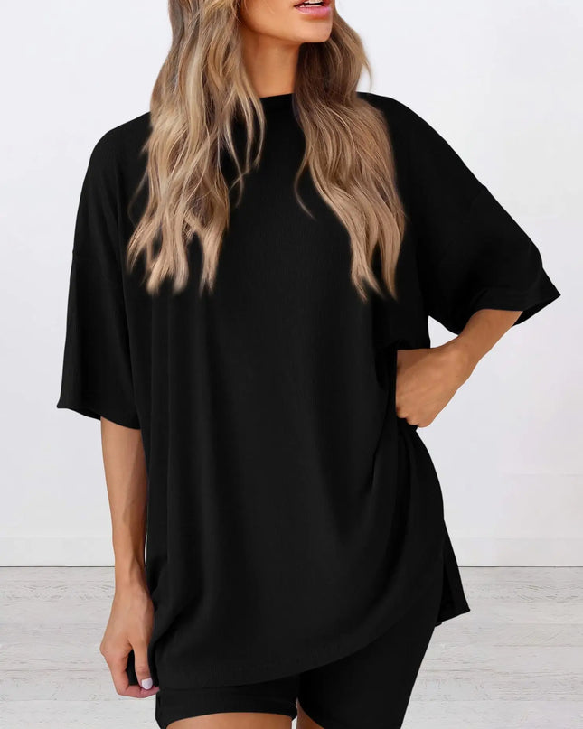 Women's Casual Loose Solid Color Short Sleeve Shorts Set with Pockets | Two Piece Loungewear Outfit 2025