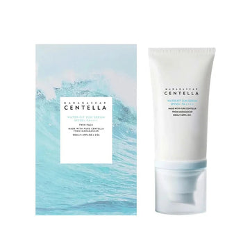 Korean sunscreen tube with packaging, featuring Centella for moisturizing and skin protection, 50ml.