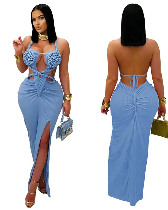 Backless Summer Dress 2025 - Sexy Knitted Halter Neck