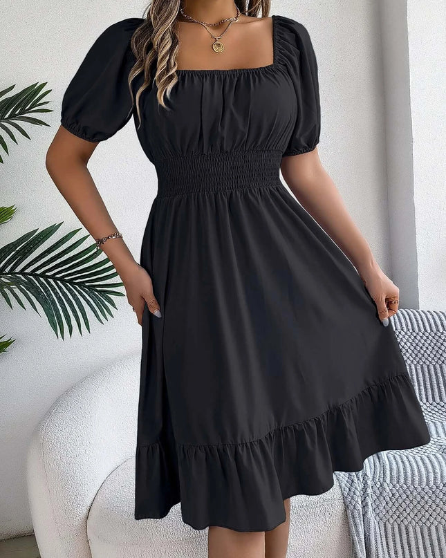 Women’s Summer Casual Square Neck Ruffle Midi Dress