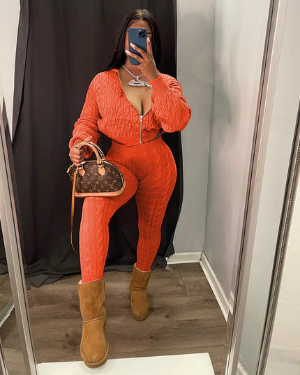 Women's Knit Hooded Sweater and Pants 2-Piece Set | Fall Winter Loungewear Outfit