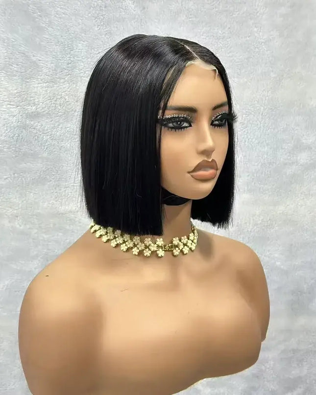 2x6 Straight Lace Bob Wig Pre Plucked 180 density human hair bob wig Brazilian Remy black short bob wig
