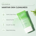 Matcha cleansing gel packaging with text on a light green background