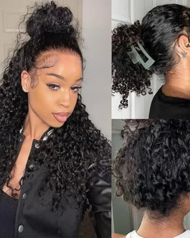 Woman with styled hair in different angles, wearing a black jacket.