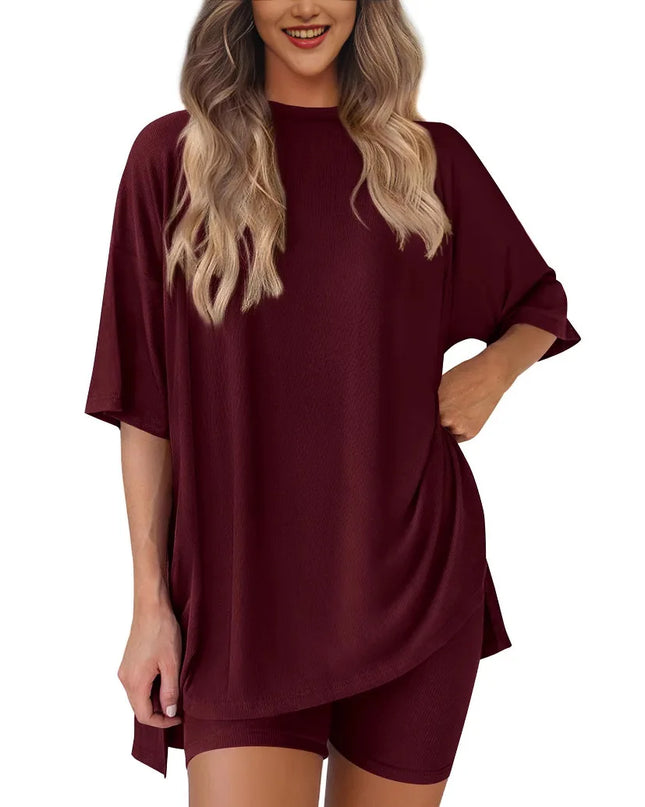 Women's Casual Loose Solid Color Short Sleeve Shorts Set with Pockets | Two Piece Loungewear Outfit 2025