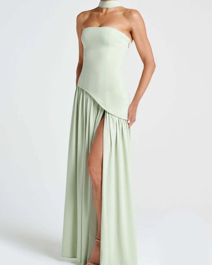 2025 Summer Strapless Satin Backless Pleated Long Dress