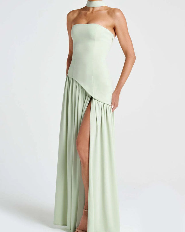 2025 Summer Strapless Satin Backless Pleated Long Dress