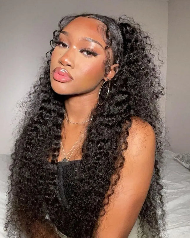 Snwprin 360 HD Full Lace Curly Human Hair Wig – 30 Inch Deep Wave Glueless Preplucked Frontal