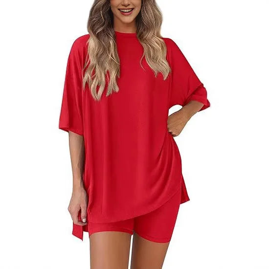 Women's Casual Loose Solid Color Short Sleeve Shorts Set with Pockets | Two Piece Loungewear Outfit 2025