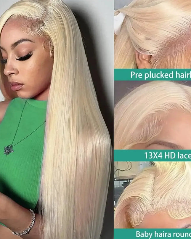 Blonde wig with close-up details on a gray background