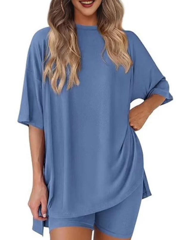 Women's Casual Loose Solid Color Short Sleeve Shorts Set with Pockets | Two Piece Loungewear Outfit 2025